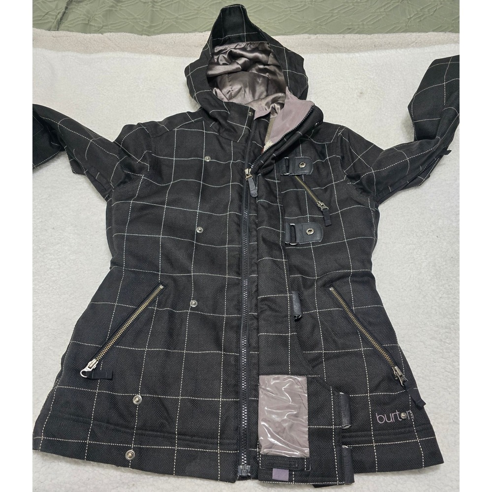 Burton Dream Jacket Black Grid Pattern Hooded Win… - image 6